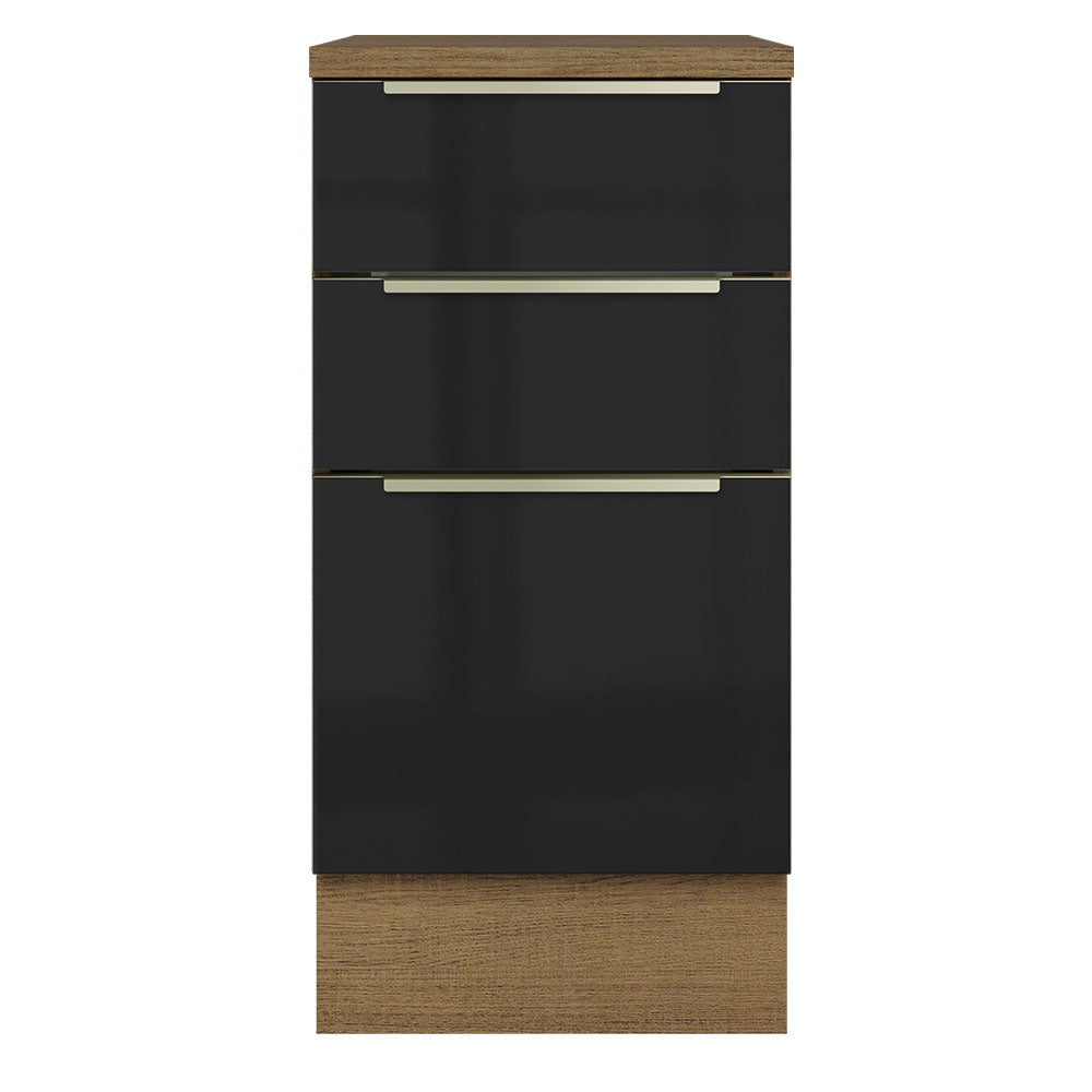 Gabinete Bajo 40 cm 3 Cajones Marrón/Negro Lux Madesa