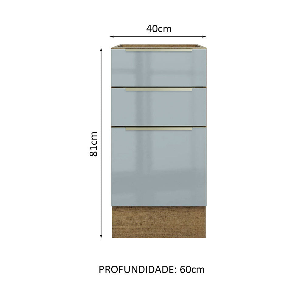 Gabinete Bajo 40 cm 3 Cajones Sin Encimera Marrón/Gris Lux Madesa