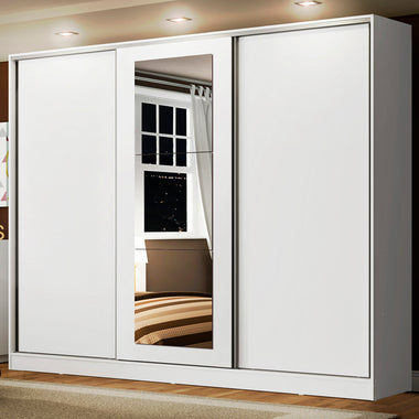 Clóset Matrimonial 231 cm 3 Puertas Corredizas Con 1 Espejo 100% MDF Blanco Eros Madesa