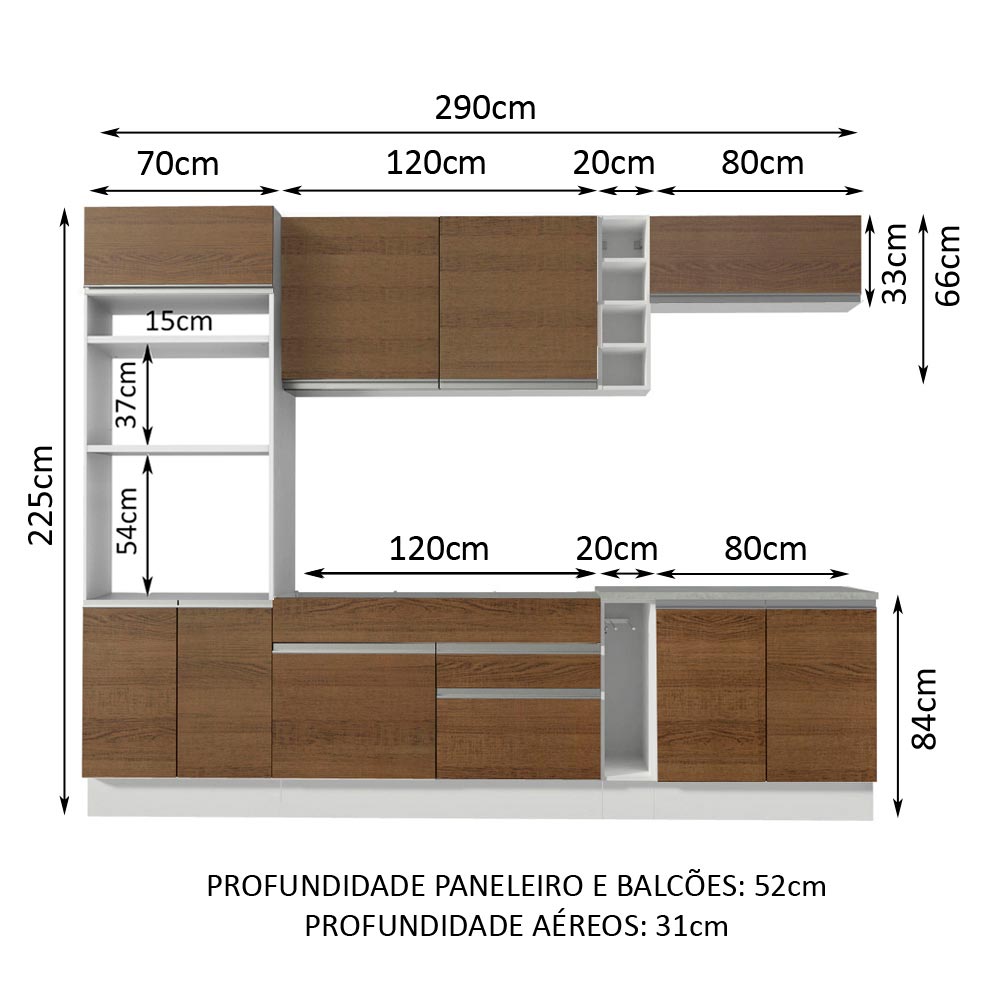 Cocina Integral 290 cm Blanco/Marrón Vicenza 12