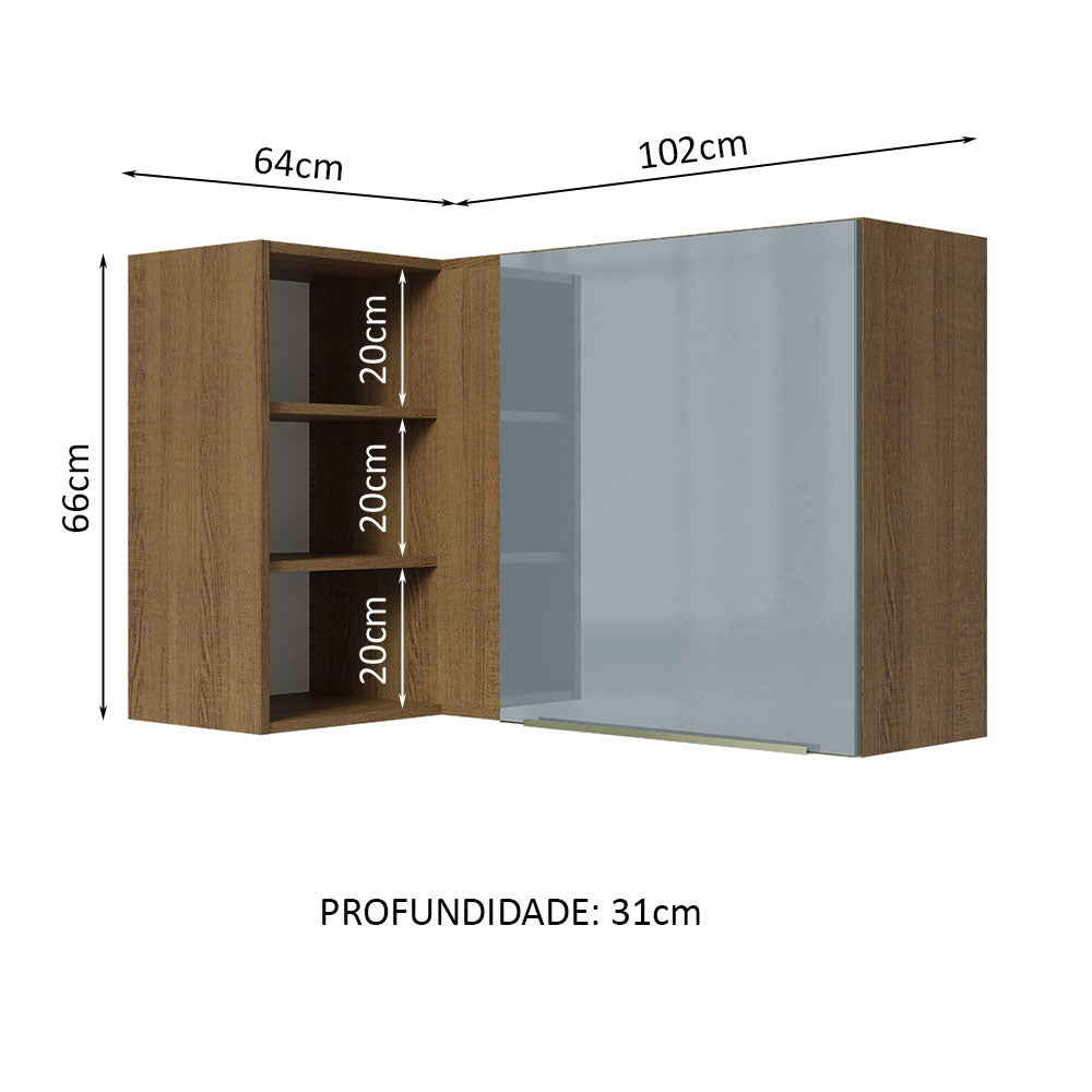 Gabinete Superior Esquinero 166 cm 1 Puerta 3 Nichos Marrón/Gris Lux Madesa