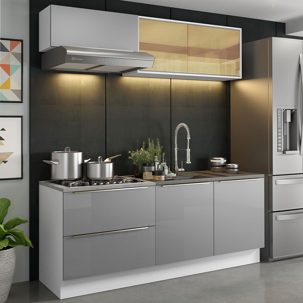 Cocina Integral 200cm Blanco/Gris Lux 01