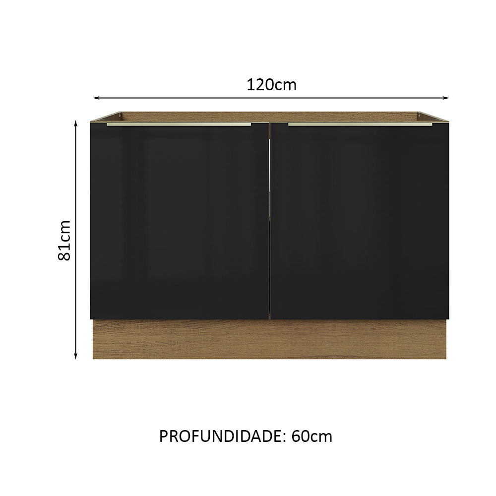 Gabinete Bajo 120 cm 2 Puertas Sin Encimera Marrón/Negro Lux Madesa