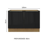 Gabinete Bajo 120 cm 2 Puertas Sin Encimera Marrón/Negro Lux Madesa