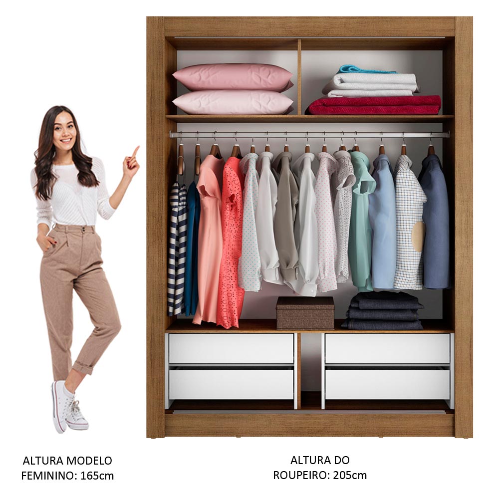 Clóset Soltero 117 cm 2 Puertas Corredizas 4 Cajones Marrón/Blanco Dallas Madesa