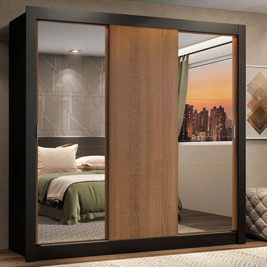 Clóset Matrimonial 170 cm 3 Puertas Corredizas Con 2 Espejos 2 Cajones Marrón/Negro Lyon Madesa