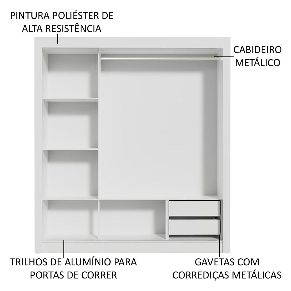 Clóset Matrimonial 170 cm 3 Puertas Corredizas 2 Cajones Blanco Lyon Madesa