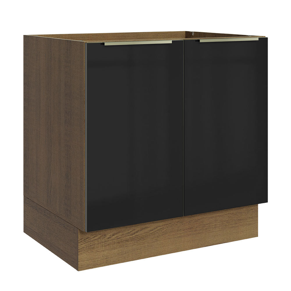 Gabinete Bajo Lux 80 cm 2 Puertas (Sin Encimera) Marrón/Negro