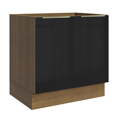 Gabinete Bajo 80 cm 2 Puertas Sin Encimera Marrón/Negro Lux Madesa