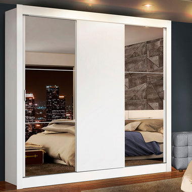 Clóset Matrimonial 170 cm 3 Puertas Corredizas Con 2 Espejos 4 Cajones Blanco Lyon Madesa