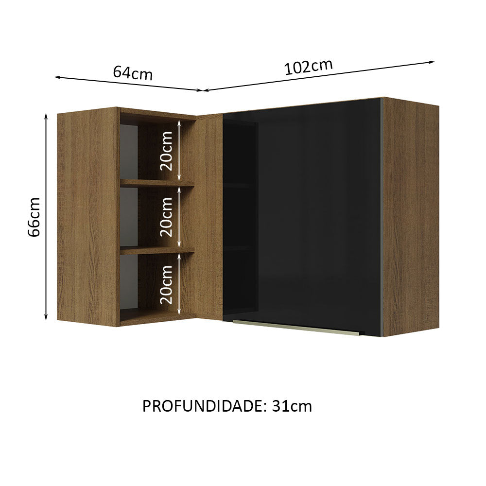 Gabinete Superior Esquinero 166 cm 1 Puerta 3 Nichos Marrón/Negro Lux Madesa