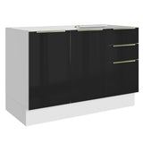 Gabinete Bajo para Fregadero 120 cm 2 Puertas 3 Cajones (Sin Encimera) Lux Blanco/Negro