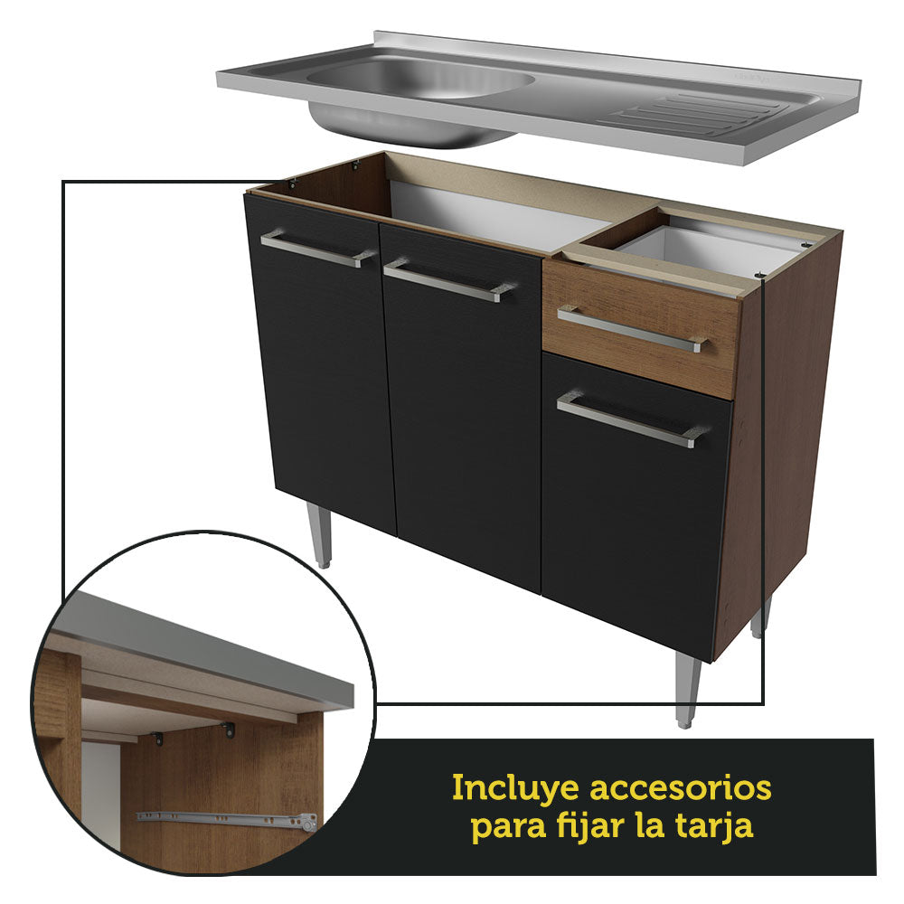 Cocina Integral 293cm con Fregadero Marrón/Negro Emilly 08