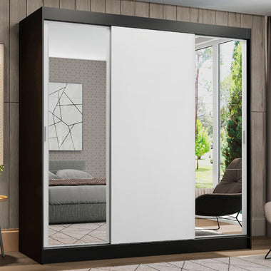 Clóset Matrimonial 180 cm 3 Puertas Corredizas Con 2 Espejos Negro/Blanco Reno Madesa