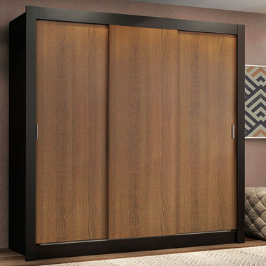 Clóset Matrimonial 170 cm 3 Puertas Corredizas 4 Cajones Negro/Marrón Lyon Madesa