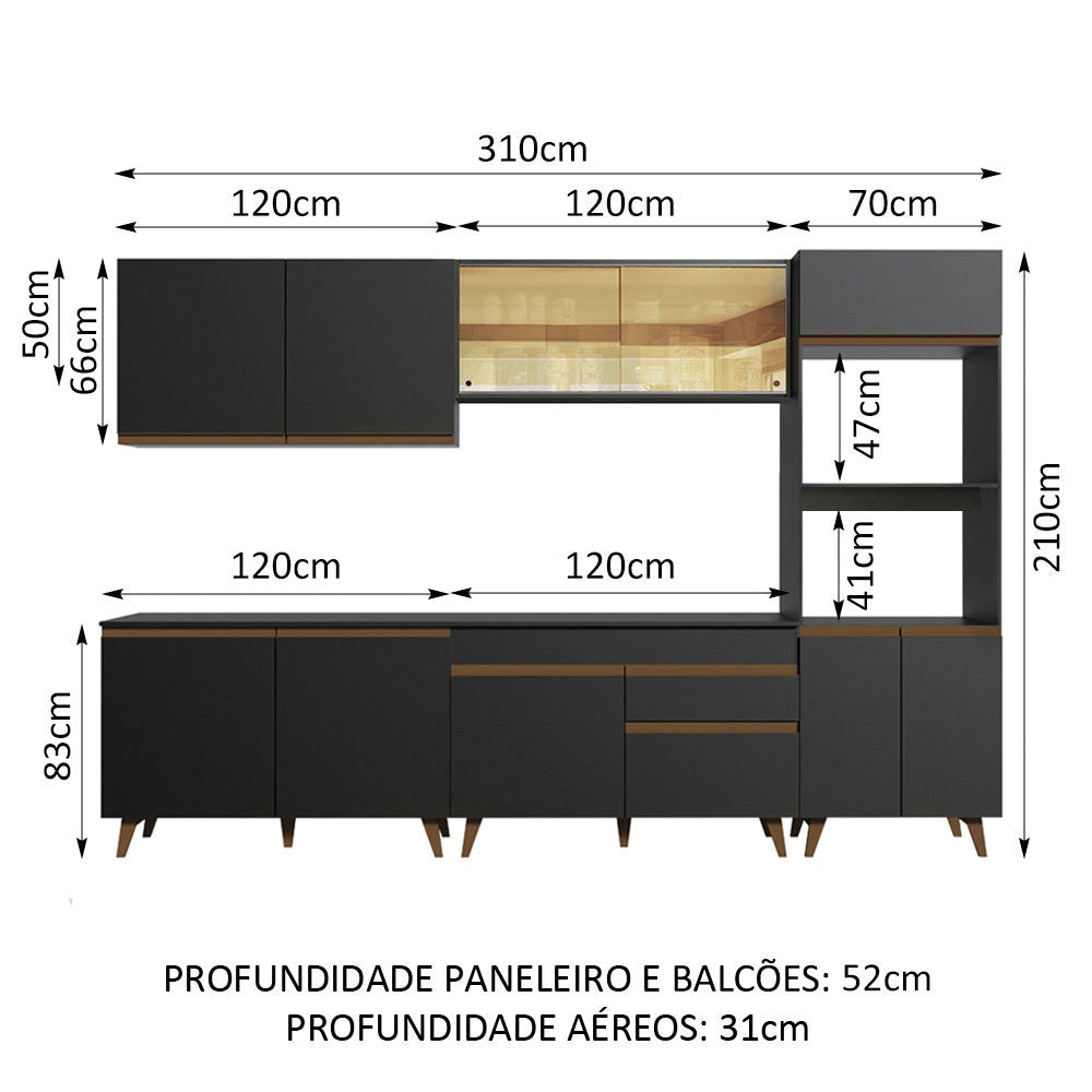 Cocina Integral 310cm Negro Reims Madesa 01