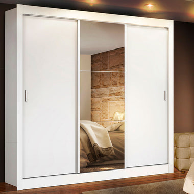Clóset Matrimonial 170 cm 3 Puertas Corredizas Con 1 Espejo 2 Cajones Blanco Lyon Madesa