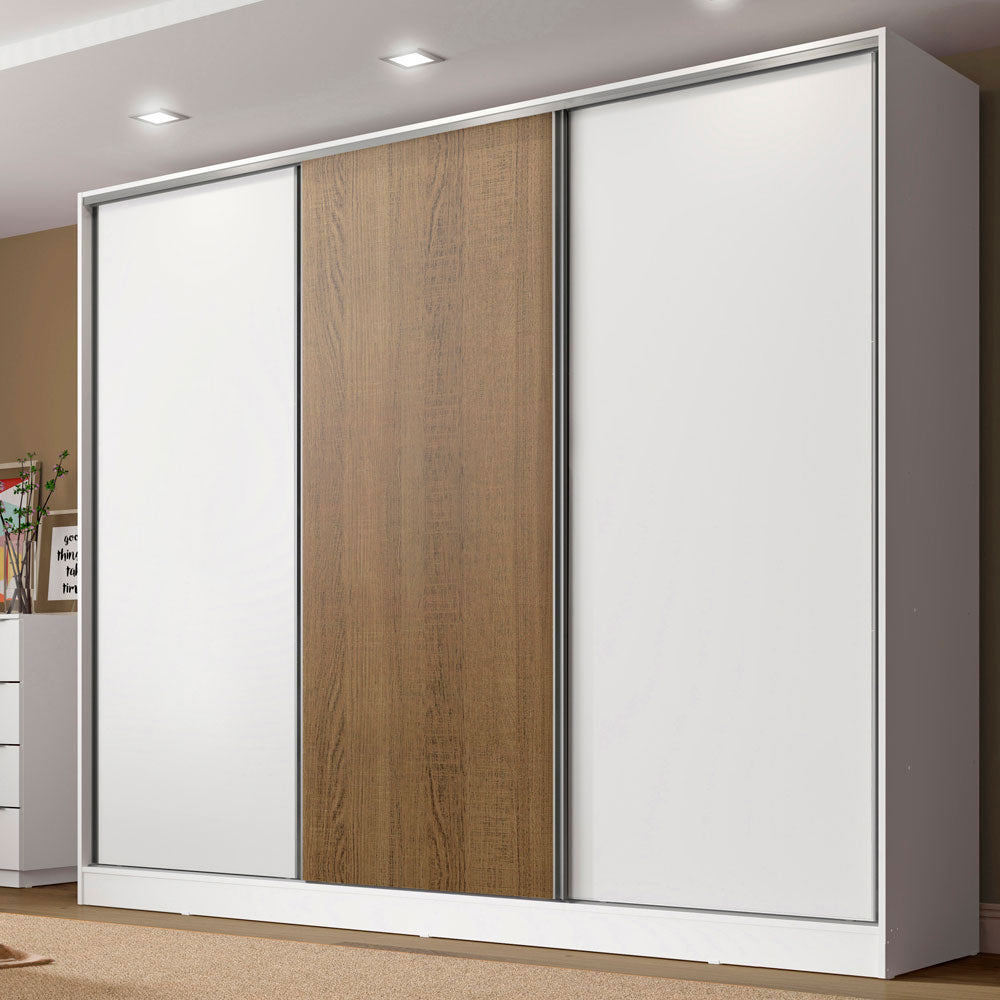 Clóset Matrimonial 231 cm 3 Puertas Corredizas 100% MDF Blanco/Marrón Royale Madesa