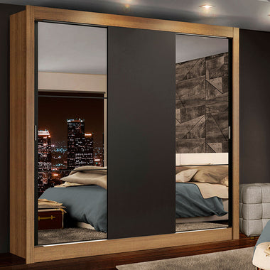 Clóset Matrimonial 170 cm 3 Puertas Corredizas Con 2 Espejos 4 Cajones Marrón/Negro Lyon Madesa