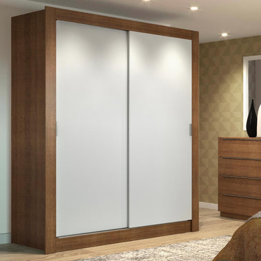 Clóset Soltero 117 cm 2 Puertas Corredizas 2 Cajones Marrón/Blanco Dallas Madesa