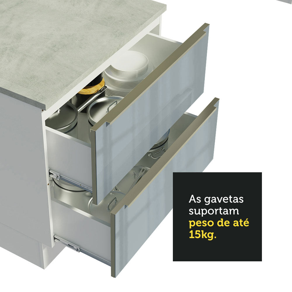Gabinete Bajo 80 cm 2 Cajones Sin Encimera Blanco/Gris Lux Madesa