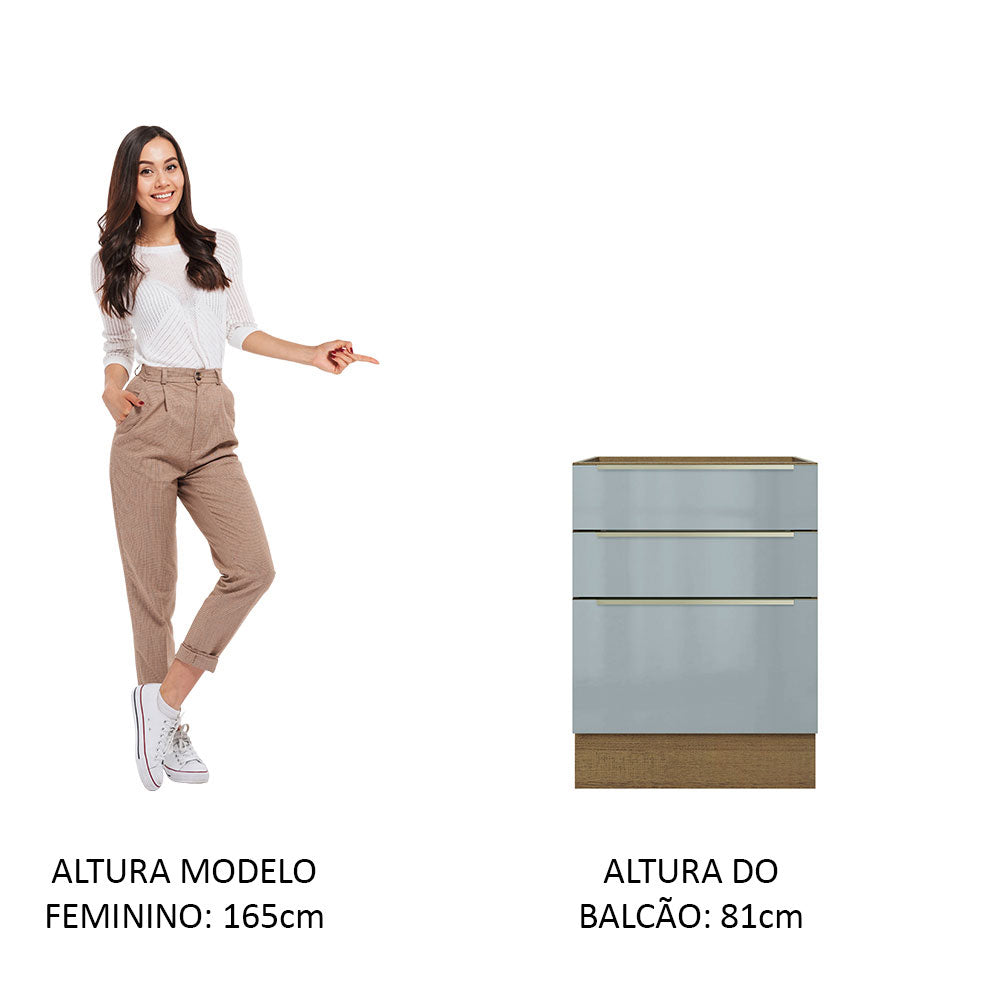 Gabinete Bajo 60 cm 3 Cajones Sin Encimera Marrón/Gris Lux Madesa