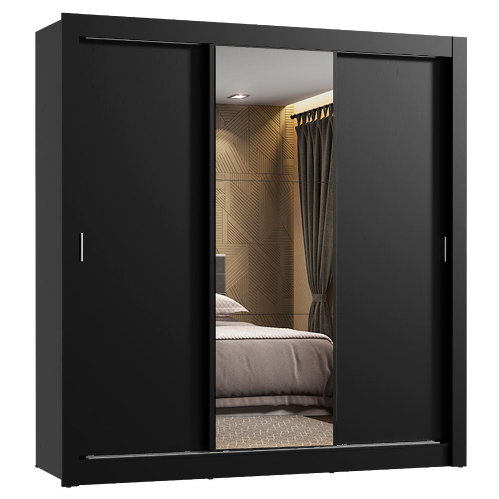 Clóset Matrimonial 170 cm 3 Puertas Corredizas Con 1 Espejo 2 Cajones Negro Lyon Madesa