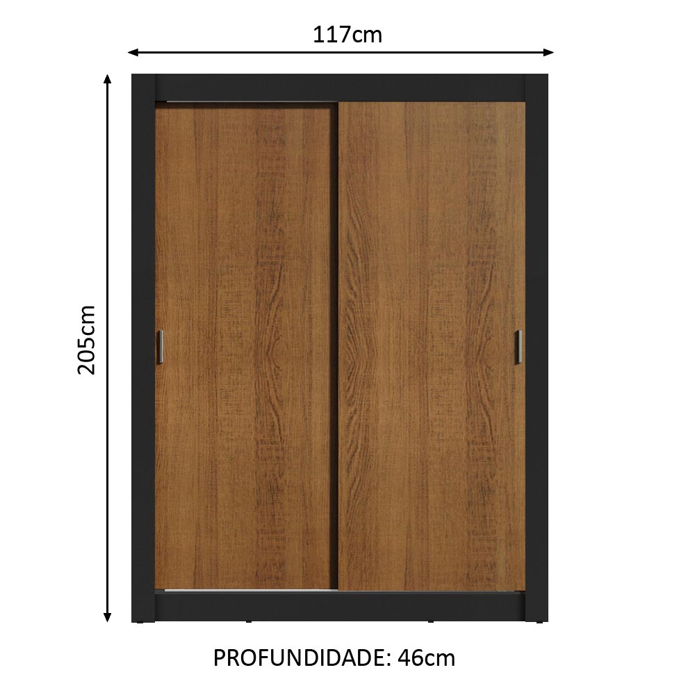 Clóset Soltero 117 cm 2 Puertas Corredizas 2 Cajones Negro/Marrón Dallas Madesa