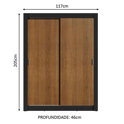 Clóset Soltero 117 cm 2 Puertas Corredizas 2 Cajones Negro/Marrón Dallas Madesa