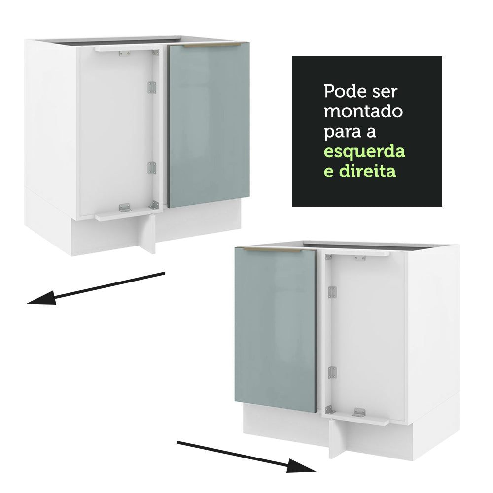 Gabinete Bajo de Esquina de Cocina con 1 Puerta (Con Encimera) Lux Blanco/Gris