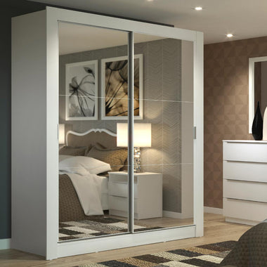 Clóset Soltero 117 cm 2 Puertas Corredizas Con 2 Espejos 2 Cajones Blanco Dallas Madesa