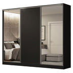 Clóset Matrimonial 231 cm 3 Puertas Corredizas Con 2 Espejos 100% MDF Negro Royale Madesa
