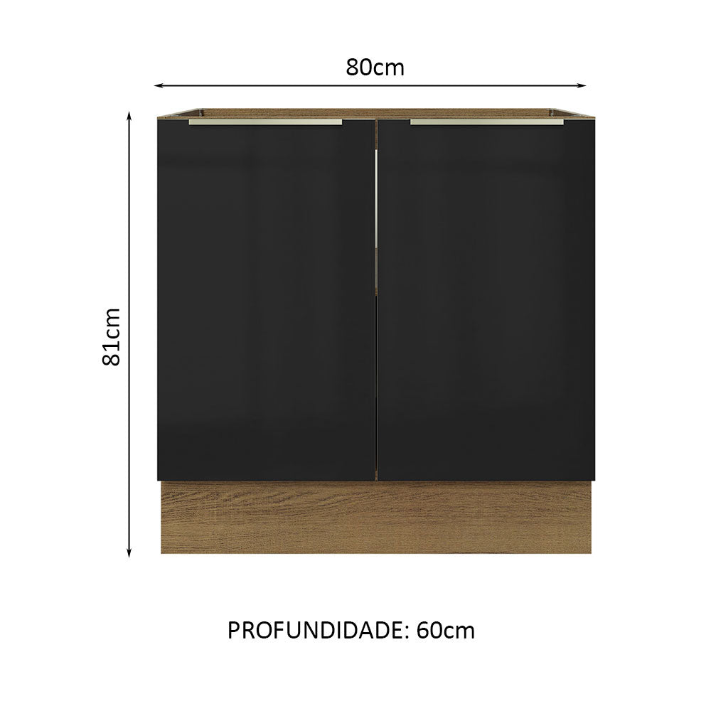 Gabinete Bajo Lux 80 cm 2 Puertas (Sin Encimera) Marrón/Negro