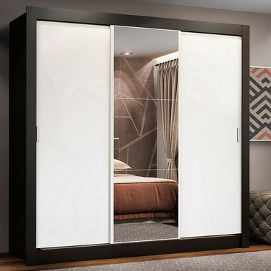 Clóset Matrimonial 170 cm 3 Puertas Corredizas Con 1 Espejo 4 Cajones Negro/Blanco Lyon Madesa