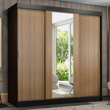 Clóset Matrimonial 180 cm 3 Puertas Corredizas Con 1 Espejo Negro/Marrón Reno Madesa