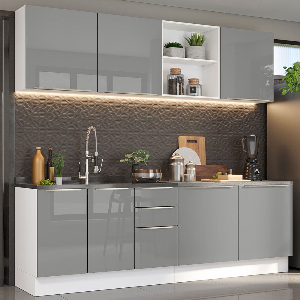 Cocina Integral 240cm Lux Blanco/Gris 05