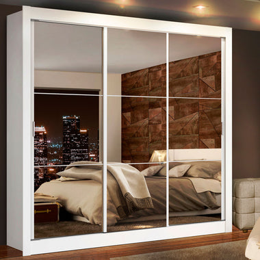 Clóset Matrimonial 170 cm 3 Puertas Corredizas Con 3 Espejos Blanco Lyon Madesa