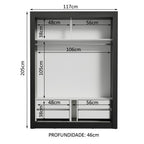 Clóset Soltero 117 cm 2 Puertas Corredizas 4 Cajones Negro/Marrón Dallas Madesa