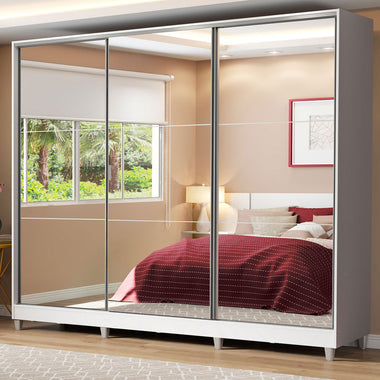 Clóset Matrimonial 231 cm 3 Puertas Corredizas Con 3 Espejos 100% MDF Blanco Royale Madesa