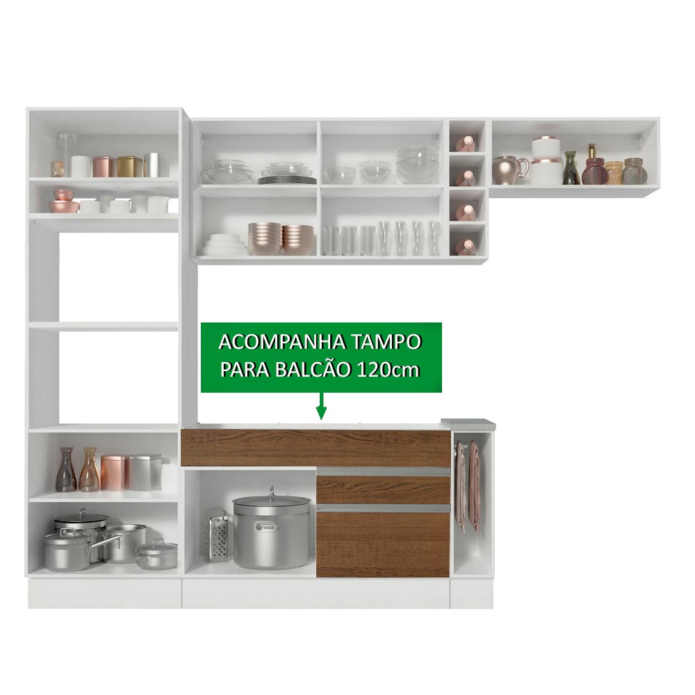 Cocina Integral 290cm Blanco/Marrón Safira 14