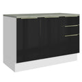 Gabinete Bajo 120 cm 2 Puertas 3 Cajones Blanco/Negro Lux Madesa