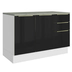 Gabinete Bajo 120 cm 2 Puertas 3 Cajones Blanco/Negro Lux Madesa