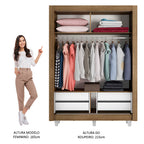 Clóset Soltero Dallas Plus 2 Puertas Corredizas 4 Cajones con Patas Marrón/Blanco