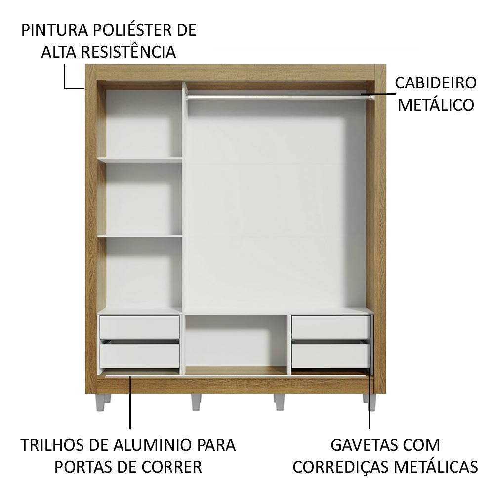 Clóset Matrimonial Lyon Plus 3 Puertas Correderas de Espejo 4 Cajones con Patas Marrón