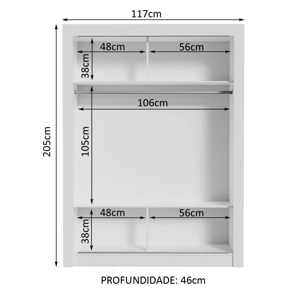 Clóset Soltero 117 cm 2 Puertas Corredizas Blanco/Marrón Denver Madesa