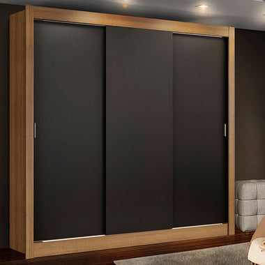 Clóset Matrimonial 170 cm 3 Puertas Corredizas 4 Cajones Marrón/Negro Lyon Madesa