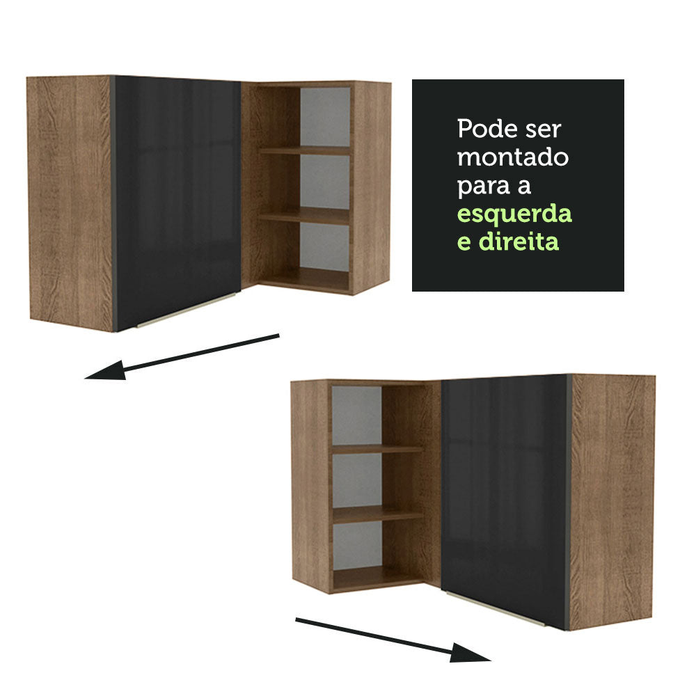 Gabinete Superior Esquinero 166 cm 1 Puerta 3 Nichos Marrón/Negro Lux Madesa
