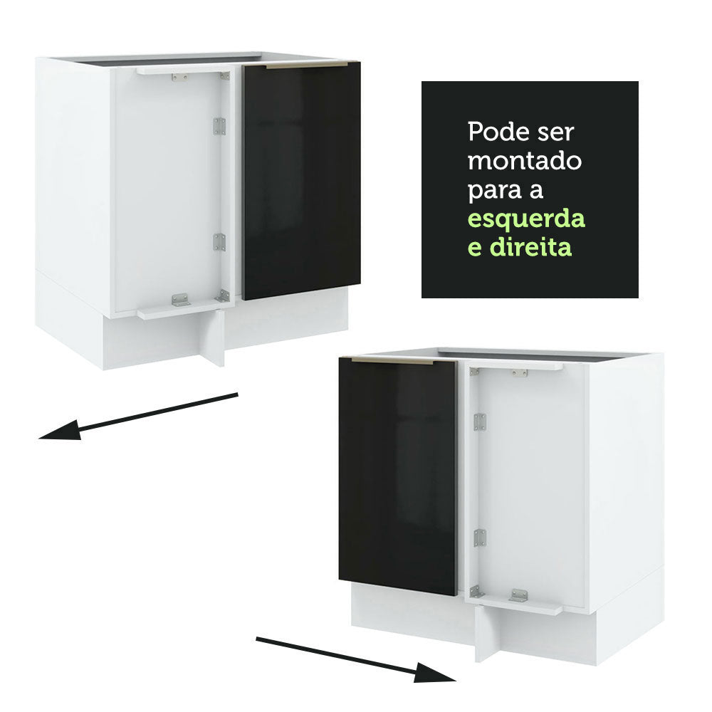 Gabinete Bajo Esquinero 102 cm 1 Puerta Blanco/Negro Lux Madesa