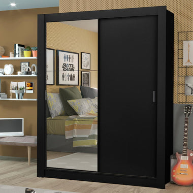 Clóset Soltero 117 cm 2 Puertas Corredizas Con 1 Espejo 4 Cajones Negro Dallas Madesa