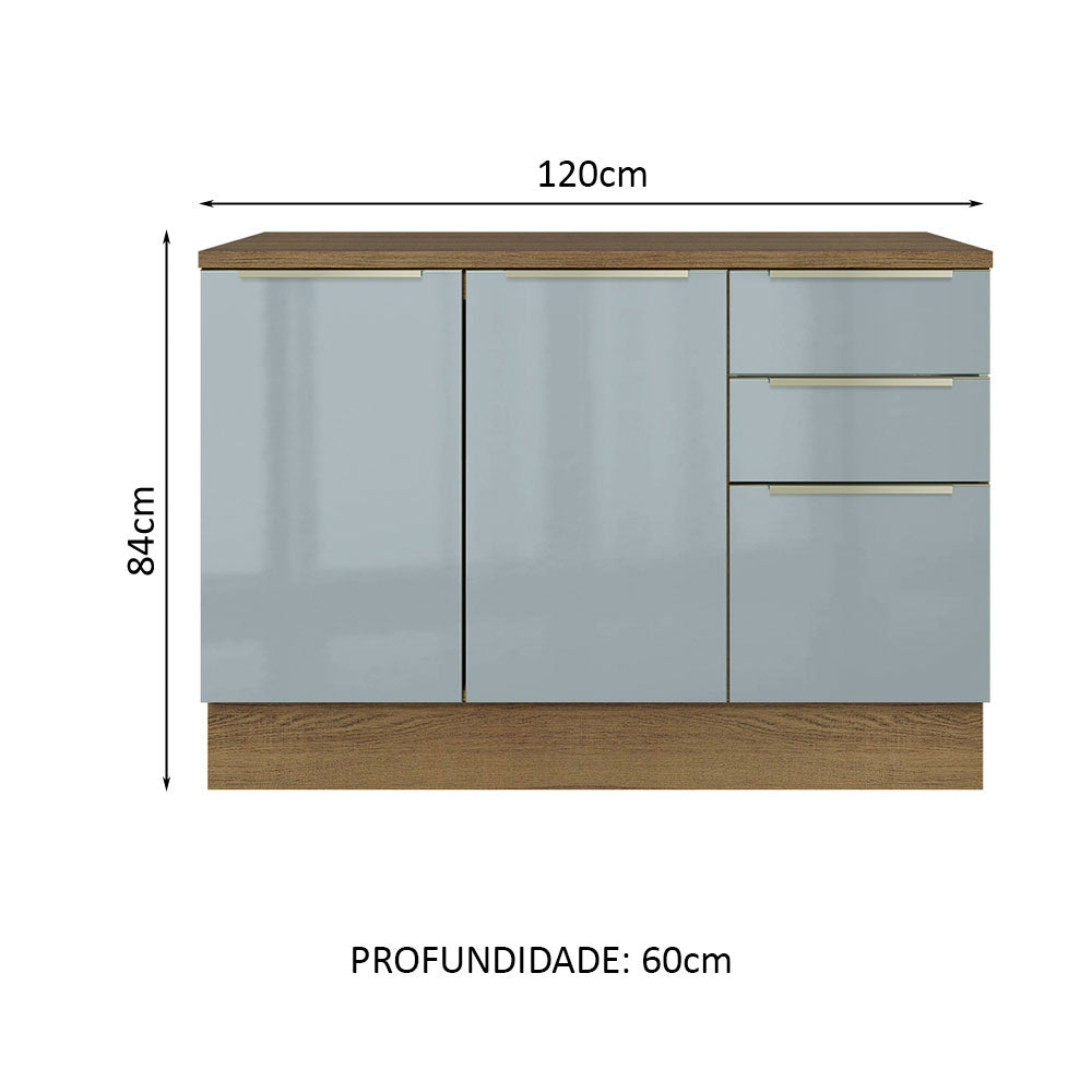 Gabinete Bajo 120 cm 2 Puertas 3 Cajones Marrón/Gris Lux Madesa